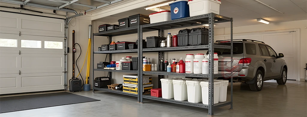 Стеллажи в гараж металлические в интерьере - фото Стеллажин