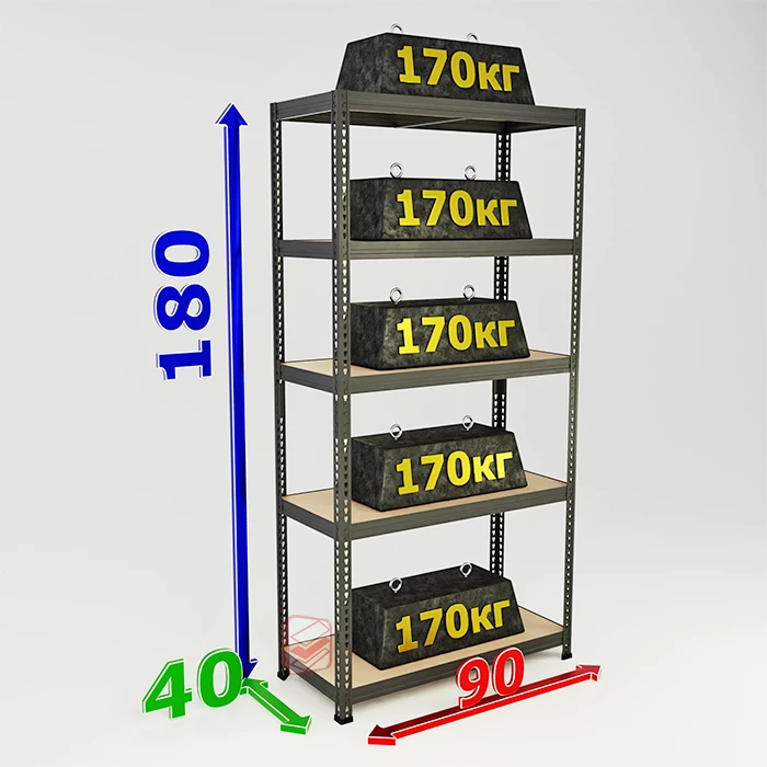 Стеллаж металлический на зацепах SBL 180х90х40 5 полок фото СтеллажМастер